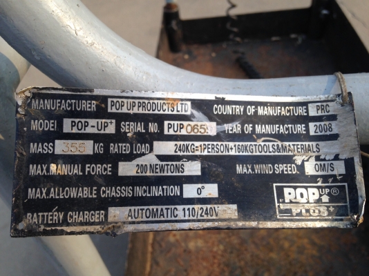 รถกระเช้า ยี่ห้อ POP UP รุ่นปี 2007 ยกสูง 2.5เมตร แบบขากรรไกร