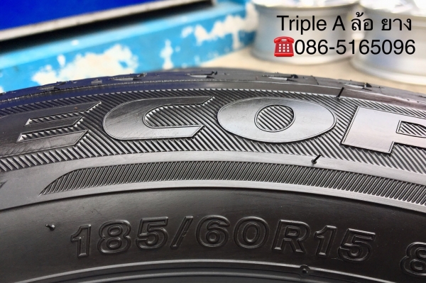 ยางป้ายแดง Bridgestone 185-60-15 ปี 18 ตุ่มเป้งๆ เส้นสีชัดๆ