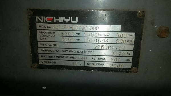 รถยกไฟฟ้า นิชิยูขนาด 1.5  ตัน เสาสูง 3 เมตร