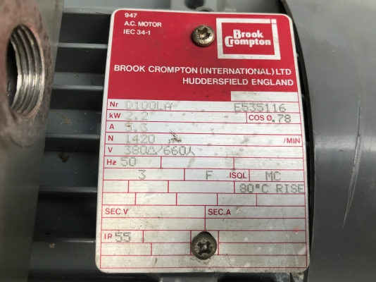 ขายมอเตอร์ Brook Crompton 3HP. 380V 1450RPM. made in England รุ่นนี้ทำอังกฤษครับ สภาพสวยเดิมๆ หมุนนิ่ม พร้อมใช้งาน ราคา 2,800 บาท ขายมอเตอร์ Brook Crompton 3HP. 380V 1450RPM. made in England รุ่นนี้ทำอังกฤษครับ สภาพสวยเดิมๆ หมุนนิ่ม พร้อมใช้งาน ราคา 2,800 บาท