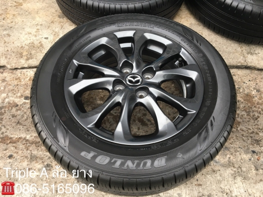 ล้อแม็กป้ายแดง Mazda 2 ขอบ 15 สีดำมิดไนท์ พร้อมยาง Dunlop 185-65-15 แม็กสวย ดอกเต็ม