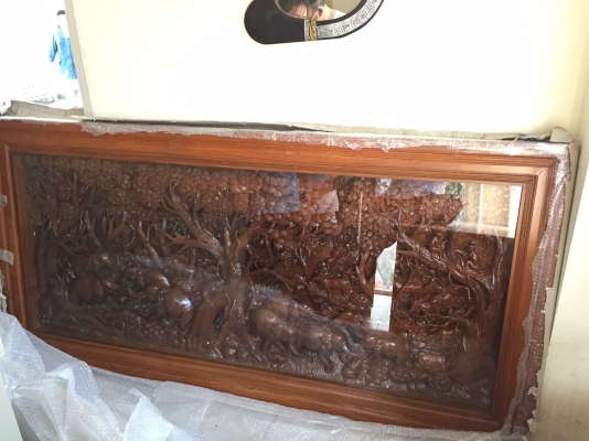 ขาย ภาพไม้แกะสลัก ขนาดใหญ่ เป็นไม้สักทองแท้ ใช้ไม้แผ่นเดียวในการแกะสลัก