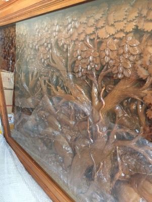 ขาย ภาพไม้แกะสลัก ขนาดใหญ่ เป็นไม้สักทองแท้ ใช้ไม้แผ่นเดียวในการแกะสลัก