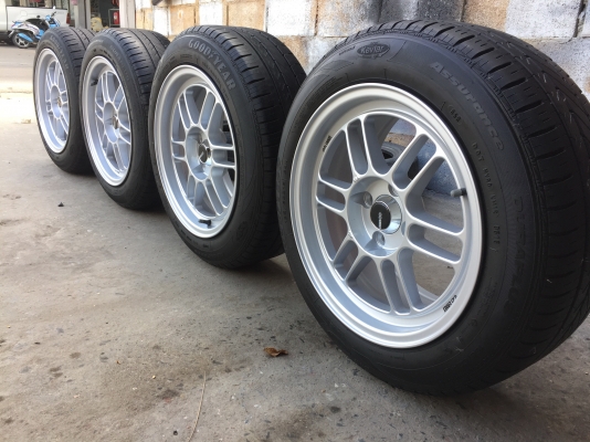 RPF1ขอบ15 แม็กใหม่ยางเปอร์เซ็นต์ Goodyear 185 60 15 ปี 16 2 ปี 15 2  ขนาด 4 รู 100 หน้า 7.5 ครบชุด 7900