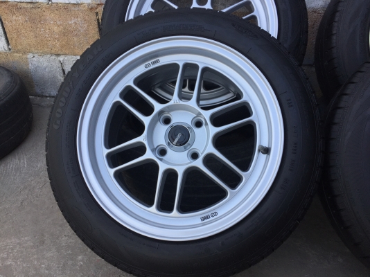 RPF1ขอบ15 แม็กใหม่ยางเปอร์เซ็นต์ Goodyear 185 60 15 ปี 16 2 ปี 15 2  ขนาด 4 รู 100 หน้า 7.5 ครบชุด 7900