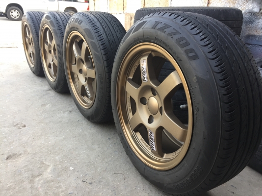 Te37ขอบ15 พร้อมยางเปอร์เซ็นต์ Firestone 185 60 15 ปี 17  ขนาด 4 รู 100 หน้า 7นิ้ว ล้อใหม่แกะกล่อง ครบชุด 8500