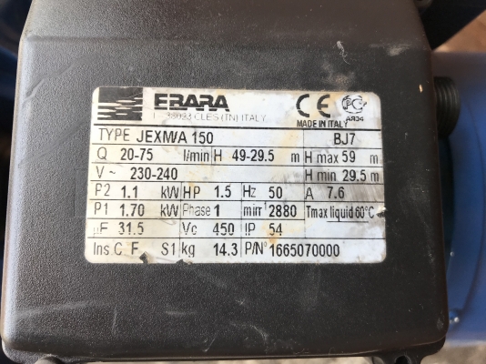 ขายปั้มน้ำหัวสแตนเลส Ebara 1.5HP. 220V ไฟบ้าน made in Italy ขนาดเข้า 1.5นิ้ว ออก 1.2นิ้ว สภาพสวยมากเดิมๆ วิ่งนิ่ม พร้อมใช้งาน