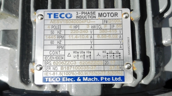 ** เหลือ 4 ตัว ** มอเตอร์ไฟฟ้าของใหม่ 100\% TECO 4 HP 1445 RPM 380V ของใหม่ไม่เคยโดนไฟ มี 16 ตัว ** เหลือ 4 ตัว ** มอเตอร์ไฟฟ้าของใหม่ 100\% TECO 4 HP 1445 RPM 380V ของใหม่ไม่เคยโดนไฟ มี 16 ตัว