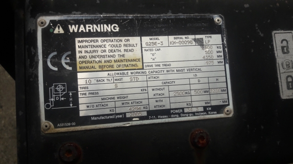 ขายรถยกนำเข้า DAEWOO ขนาด 2.5ตันเสาสูง 3เมตร เกียร์ออโต้