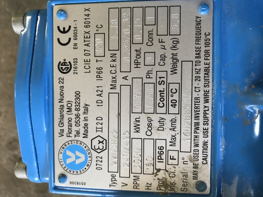 ขายมอเตอร์เขย่า อิตาลี่ 0.17 kw. ของใหม่ ไฟ 380V. ขายมอเตอร์เขย่า อิตาลี่ 0.17 kw. ของใหม่ ไฟ 380V.