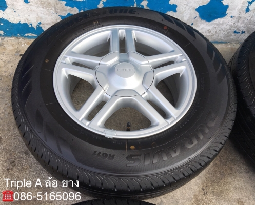 ล้อแม็กพร้อมยางป้ายแดง ISUZU Blue Power (ลายดาว) ขอบ16 Bridgestone 215-70-16 ปี 18 ตุ่มอลัง เส้นสีชัดๆ