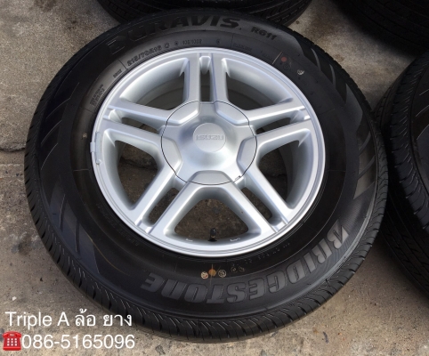 ล้อแม็กพร้อมยางป้ายแดง ISUZU Blue Power (ลายดาว) ขอบ16 Bridgestone 215-70-16 ปี 18 ตุ่มอลัง เส้นสีชัดๆ