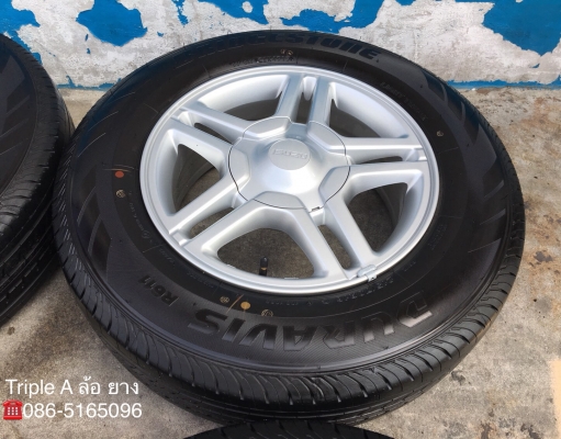ล้อแม็กพร้อมยางป้ายแดง ISUZU Blue Power (ลายดาว) ขอบ16 Bridgestone 215-70-16 ปี 18 ตุ่มอลัง เส้นสีชัดๆ