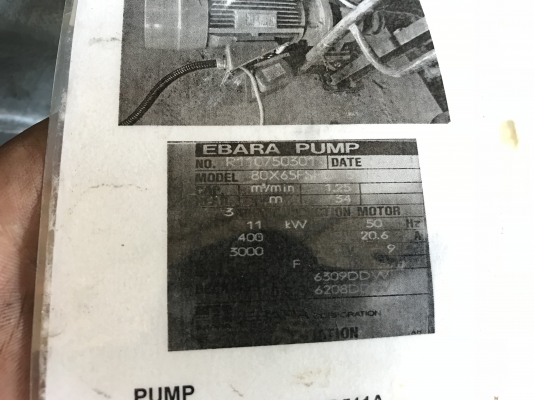 ขายปั๊มน้ำหอยโข่ง Ebara 80x65FSH พร้อมชนมอเตอร์ 15HP. 380V 2800rpm. made in Japan ใบพัดทองเหลือง ขนาดเข้า 3นิ้ว ออก 2.5นิ้ว สภาพสวยใหม่มาก หมุนนิ่ม พร้อมใช้งาน มี 2ตัวครับ ราคาตัวละ 17,500 บาท