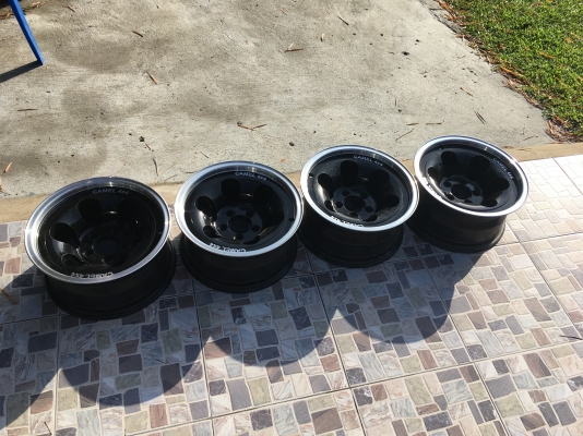 ล้อแมกซ์หยดน้ำ ขอบ15กว้าง7.5 นิ้ว  สีดำ ขอบเงา. ทำสีมาใหม่ พร้อมใช้ ส่งได้ทั่วไทย