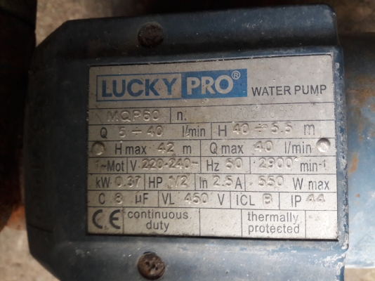ขาย !! ปั้มน้ำหอยโข่ง.LUCKY PRO.ขนาด0.5แรง220v.ตัดอัตโนมัติ
