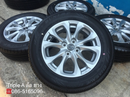 ล้อแม็กป้ายแดง Mazda 2 ขอบ 15 สีบอร์น พร้อมยางป้ายแดง Dunlop 185-65-15 ปลายปี 17  แม็กสวย ดอกเต็ม มีตุ่ม