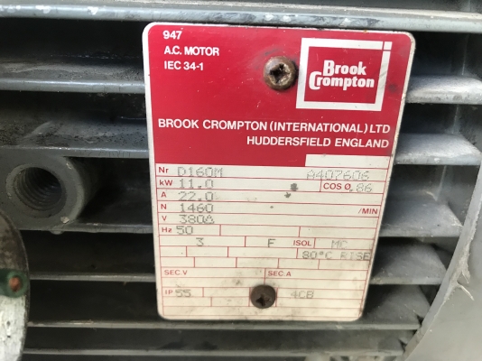 ขายมอเตอร์ไฟฟ้า Brook 15HP. 380V 1450rpm. 4pole made in England สภาพสวยหมุนนิ่มเดิมๆ พร้อมใช้งาน