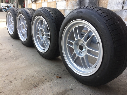 RPF1ขอบ15 แม็กใหม่ยางเปอร์เซ็นต์ Goodyear 185 60 15 ปี 16 2 ปี 15 2  ขนาด 4 รู 100 หน้า 7.5 ครบชุด 6999