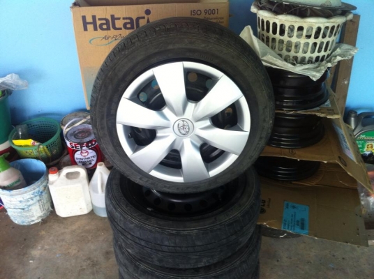 ขายล้อกระทะพร้อมฝาครอบนิววีออสขอบ15