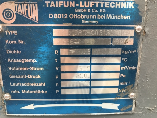 ขายพัดลมโบลเวอร์แรงดันสูง ใบเทอร์โบ Taifun 4HP. 380V made in Germany สภาพสวยใหม่มาก เก่าเก็บ หมุนนิ่ม ให้ลมแรง พร้อมใช้งาน