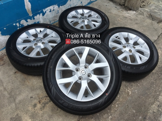 ล้อแม็ก 4รู100 Nissan Note,Almera ,March ขอบ 15 พร้อมยาง Dunlop 185-65-15 ปี 17 แม็กสวย ดอกยางหนานิ่ม