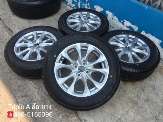 ล้อแม็กป้ายแดง Mazda 2 ขอบ 15 พร้อมยางป้ายแดง Dunlop 185-65-15 สวยกริ๊บ ตุ่มเด้งๆ เส้นสีจัดๆ