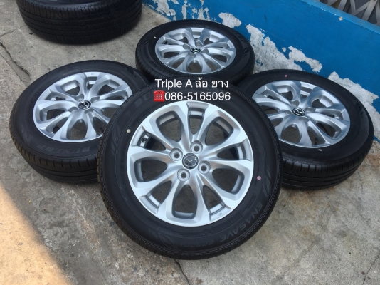 ล้อแม็กป้ายแดง Mazda 2 ขอบ 15 พร้อมยางป้ายแดง Dunlop 185-65-15 สวยกริ๊บ ตุ่มเด้งๆ เส้นสีจัดๆ