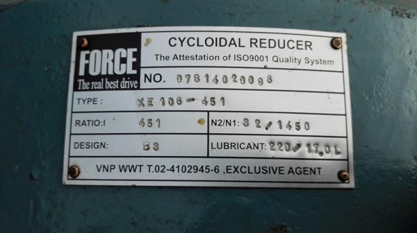 หัวเกียร์ทดของใหม่ FORCE CYCLOIDAL อัตราทด 1:451 (3.3 rpm) ใช้กับมอเตอร์ 20-50 HP ของใหม่ 100\% ยังไ หัวเกียร์ทดของใหม่ FORCE CYCLOIDAL อัตราทด 1:451 (3.3 rpm) ใช้กับมอเตอร์ 20-50 HP ของใหม่ 100\% ยังไ
