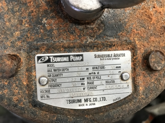 ขายไดโว่แบบเติมอากาศ Tsurumi Pump 3HP. 380V made in Japan สภาพสวยมาก ขนาดท่อ 3นิ้ว หมุนนิ่ม พร้อมใช้งาน ขายไดโว่แบบเติมอากาศ Tsurumi Pump 3HP. 380V made in Japan สภาพสวยมาก ขนาดท่อ 3นิ้ว หมุนนิ่ม พร้อมใช้งาน