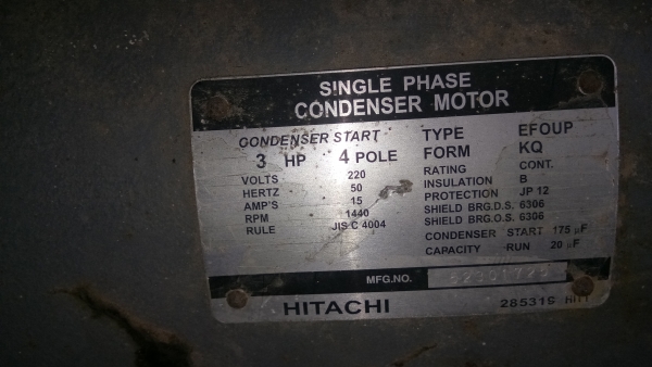 ขายเมอเตอร์3แรงยี่ห้อฮิตาชิไฟ220พร้อมใช้.ครับ