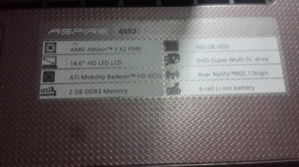 ขาย NoteBook Acer Aspire 4552 สภาพสวย ใช้งานได้ปกติ แบตเก็บไฟ