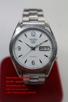 นาฬิกา Seiko Auto ออโต้ ชาย รุ่น หน้าขาว หลังเปลือย เดินปกติ ส่งฟรี