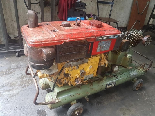 **ขายถูกๆ ปั้มลมมือสองงานสนามพร้อมเครื่องยนต์(เก่านอก-ญี่ปุ่น)** Meiji4. 5แรง พร้อมเครื่องยนต์yanmar  ทดสอบเรียบร้อย ทุกระบบทำงานได้ดีมาก พร้อมใช้งานครับ