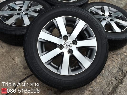ล้อแม็ก 4รู100 Honda Feed ขอบ15 พร้อมยาง Bridgestone 185-65-15 ปี 14