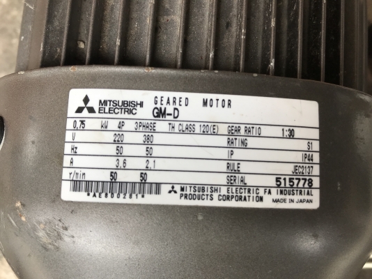 ขายมอเตอร์เกียร์ Mitsubishi 1HP. 380V อัตราทด 1:30 เพลาออกประมาณ 48 รอบต่อนาที สภาพสวยมาก หมุนนิ่ม พร้อมใช้งาน ขายมอเตอร์เกียร์ Mitsubishi 1HP. 380V อัตราทด 1:30 เพลาออกประมาณ 48 รอบต่อนาที สภาพสวยมาก หมุนนิ่ม พร้อมใช้งาน