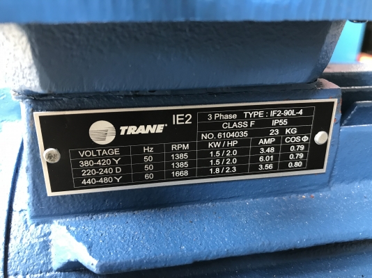 ขายมอเตอร์ Trane 2HP. 380V 1400rpm. ของใหม่ในกล่อง ไม่เคยใช้งาน
