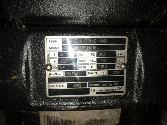 ปั้มน้ำแรงดันสูงมัลติสเตทแบบตั้ง GRUNDFOS ขนาด 40 HP 380V Hmax 149 m / Q 64 m3/h ท่อ 4” ปั้มน้ำแรงดันสูงมัลติสเตทแบบตั้ง GRUNDFOS ขนาด 40 HP 380V Hmax 149 m / Q 64 m3/h ท่อ 4”