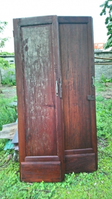 ประตูไม้สักโบราณฟักเรียบไม้แผ่นเดียว