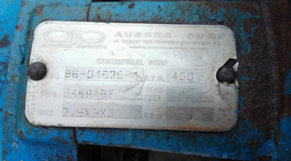 ปั้มน้ำหอยโข่งใบทองเหลือง AURORA Made in USA ขนาด 30 HP 2920 RPM 380V ท่อ 5&rdquo;- 4&rdquo; Head 60 m