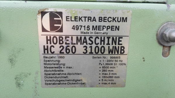 เครื่องรีดไม้เยอรมันไฟบ้าน ELEKTRA BECKUM GERMANY ใบมีด 10&rdquo; มอเตอร์ 2 HP 220V ใช้ไฟบ้านสภาพสวย