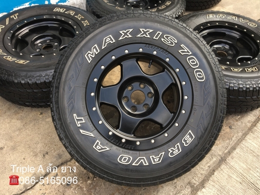ล้อแม็ก 6รู114 พันธุ์โหด ตรงรุ่น Navara ขอบ 16 สีดำ พร้อมยาง Maxxis 265-70-16 ปี 12 แม็กสวย สภาพดี