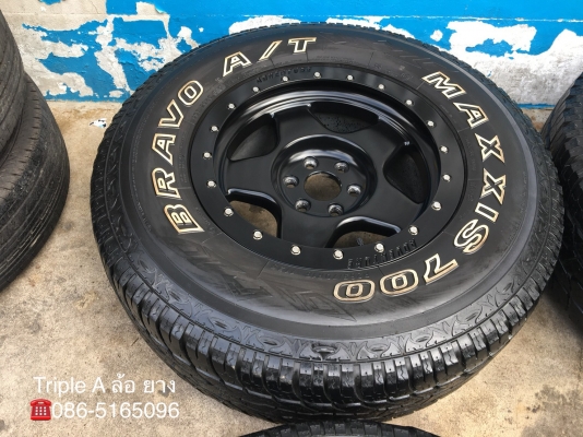 ล้อแม็ก 6รู114 พันธุ์โหด ตรงรุ่น Navara ขอบ 16 สีดำ พร้อมยาง Maxxis 265-70-16 ปี 12 แม็กสวย สภาพดี