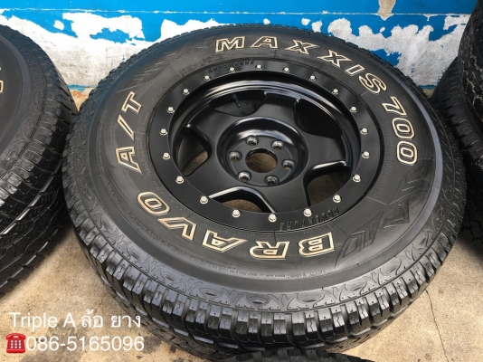 ล้อแม็ก 6รู114 พันธุ์โหด ตรงรุ่น Navara ขอบ 16 สีดำ พร้อมยาง Maxxis 265-70-16 ปี 12 แม็กสวย สภาพดี