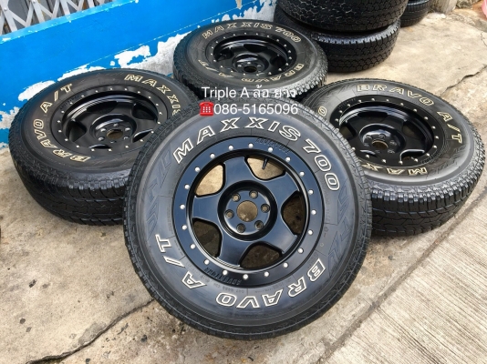 ล้อแม็ก 6รู114 พันธุ์โหด ตรงรุ่น Navara ขอบ 16 สีดำ พร้อมยาง Maxxis 265-70-16 ปี 12 แม็กสวย สภาพดี