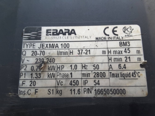 ปั๊มน้ำ Ebara  1 แรง 220V