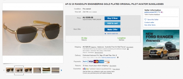 Randolph Engineering รุ่น Aviator AF-52 20mm. วินเทจ American Optical (hand made) ใส่ได้ทั้งหญิงและชาย