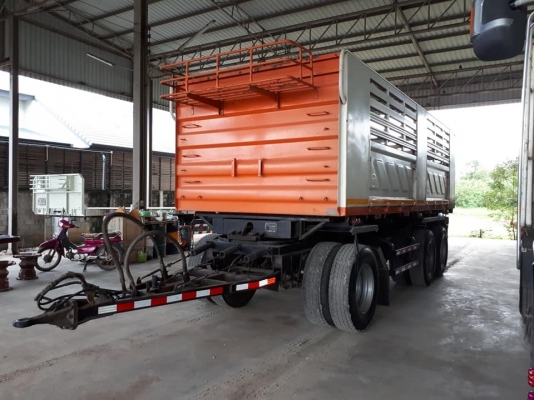 ลูกพ่วงปี57 ดัมพ์สามมิตร สามเพลาแท้ พื้นกะบะเรียบเนียนสวย  ยางดี90\% ทุกเส้น พร้อมใช้.ทะเบียนพร้อมโอน