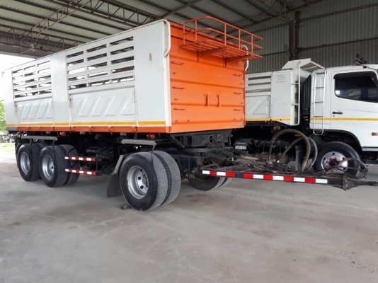 ลูกพ่วงปี57 ดัมพ์สามมิตร สามเพลาแท้ พื้นกะบะเรียบเนียนสวย  ยางดี90\% ทุกเส้น พร้อมใช้.ทะเบียนพร้อมโอน