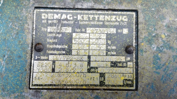รอกโซ่ไฟฟ้าเยอรมัน DEMAG Germany 1000 kg 4 ทิศทาง โซ่ 6 m ไฟ 380V ตรวจเช็คสภาพเรียบร้อยพร้อมใช้ รอกโซ่ไฟฟ้าเยอรมัน DEMAG Germany 1000 kg 4 ทิศทาง โซ่ 6 m ไฟ 380V ตรวจเช็คสภาพเรียบร้อยพร้อมใช้